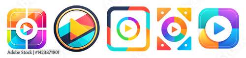 Free Download five colorful play button icons on white background - GFXLoad