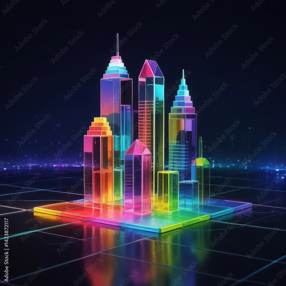 Obraz premium Futuristic Neon Cityscape on Digital Circuit Board
