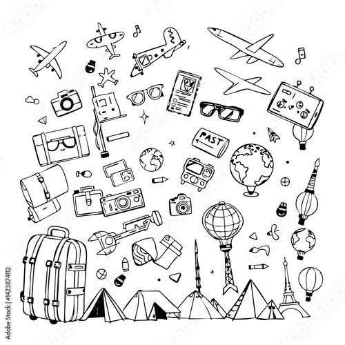 Pattern with elements about travel