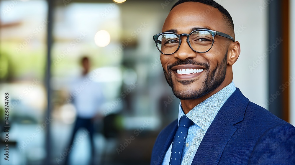 Fototapeta premium A Smiling Man in a Suit Wearing Eyeglasses Looks Confident