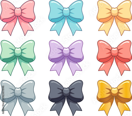 Vector ribbon set. Ribbons in soft pastel colors, for packaging and holiday design, on a white background