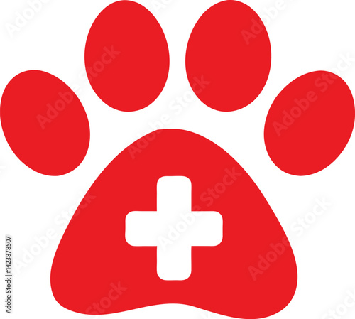 Animal First Aid Kit with paw print red Icon
