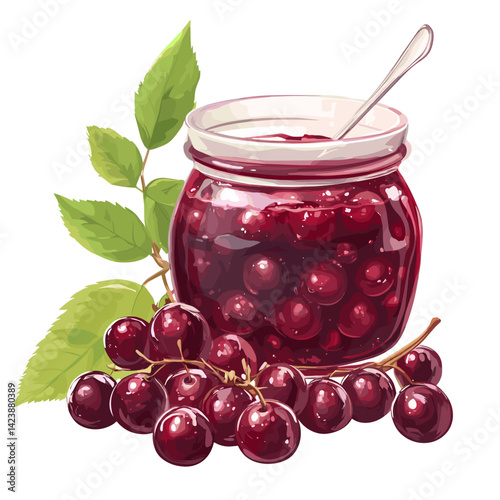 Chokecherry Jam in Glass Jar with Fresh Berries