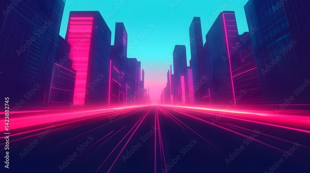 Futuristic Cityscape with Digital Light Trails and Modern Urban Transportation Futuristic Cityscape with Digital Light Trails and Modern Urban Transportation