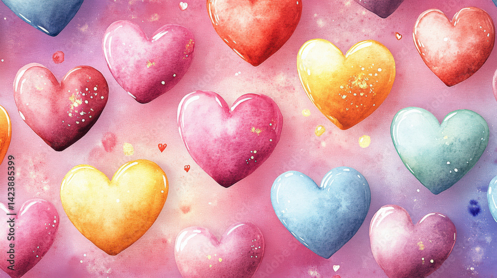 Fototapeta premium colorful hear pattern in hand painting style, abstract background of valentine's day, mother's day.