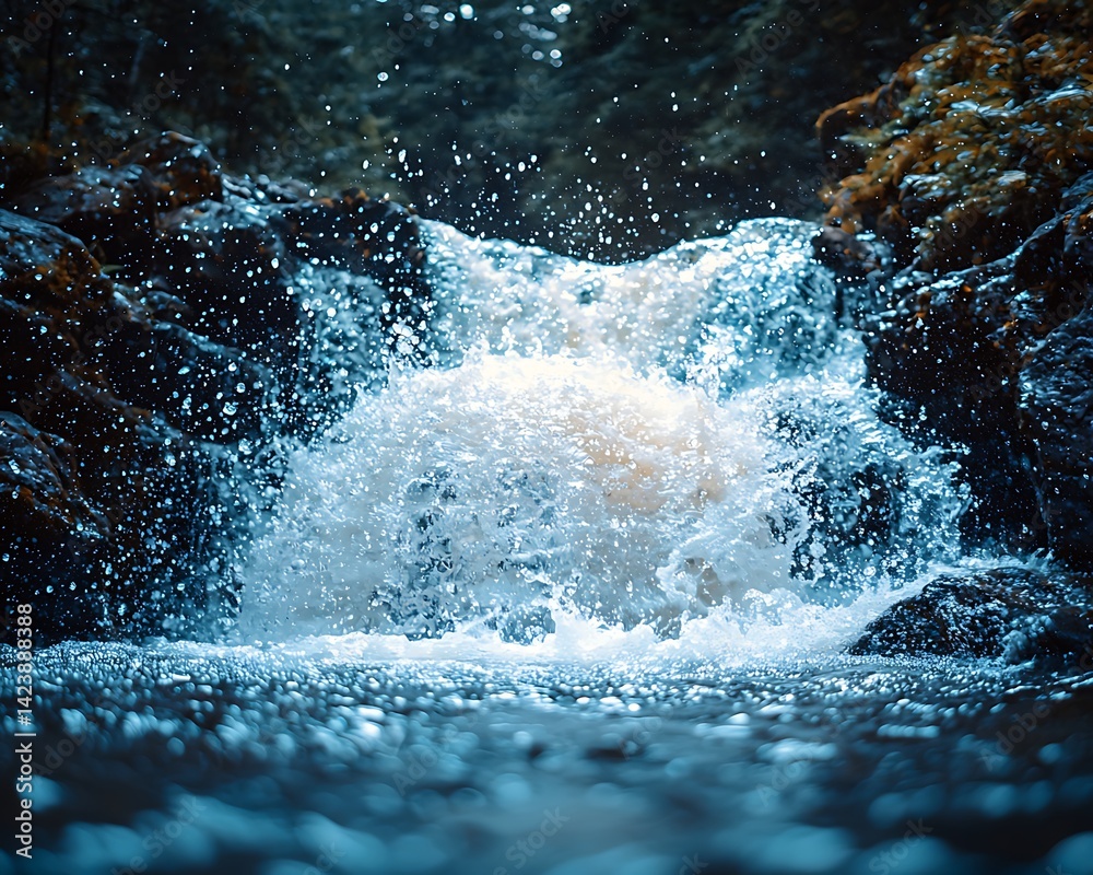 Fototapeta premium Waterfall Nature Scene Blue White Cascade
