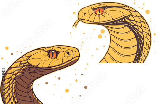 King Cobra Snake Illustration Pair of Venomous Serpents in Striking Display