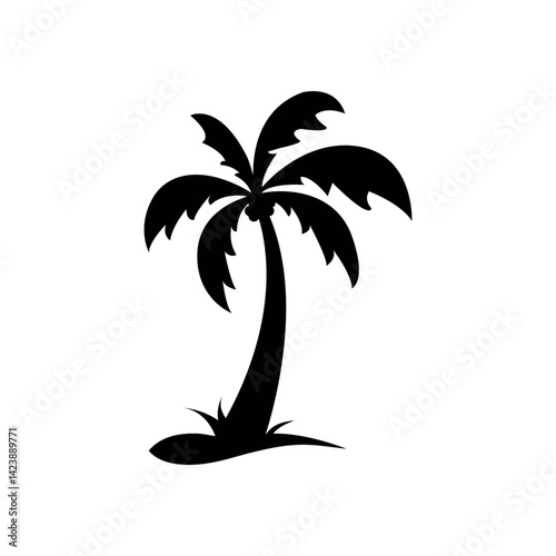 Vector illustration of palm tree silhouette
isolated on white background and also on the background of the afternoon atmosphere on the beach