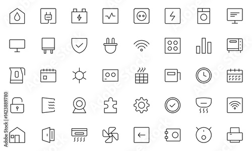 Smart house Line icon set. Sustainable development. Contains such icons as renewable energy, autonomous building, air and water quality.