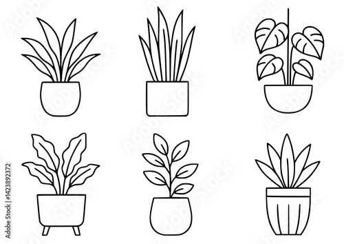 Houseplant Icon Set – Cactus, Succulent, Leafy Plant, and Flower Pots