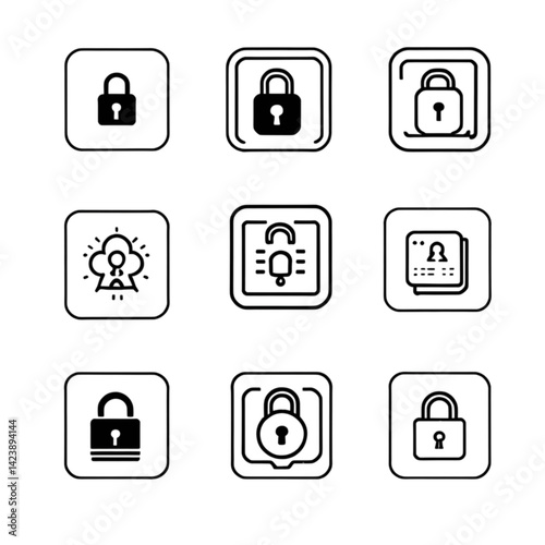 ロックとセキュリティスクエアアイコン｜Square Lock and Security Icons