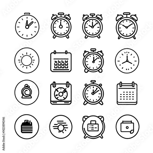 時計とカレンダーのラインアイコンセット｜Clock and Calendar Line Icon Set