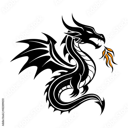Wallpaper Mural Stylized Fire Breathing Tribal Dragon Vector in Black and Orange Torontodigital.ca