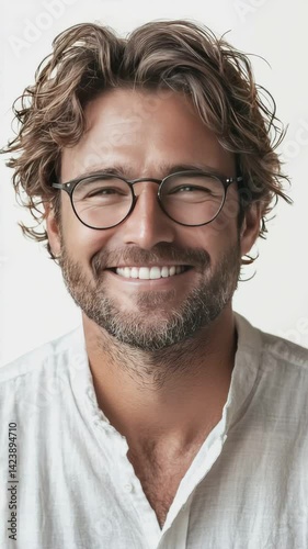 Thoughtful Gaze: A portrait of a man with a relaxed, open, and engaging demeanor. Capturing the essence of approachability, his expression exudes warmth and intelligence.