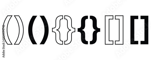 Brackets icon vector set, outline style first, second and third bracket icon vector set isolated on white background.