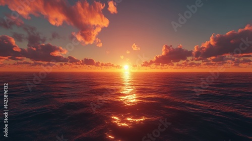 Breathtaking sunset over the tranquil ocean waters, casting vibrant colors in the sky.