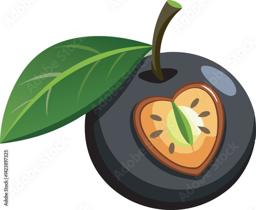 A vibrant vector art illustration of a delicious black sapote fruit, showcasing rich colors, juicy texture, and tropical appeal.