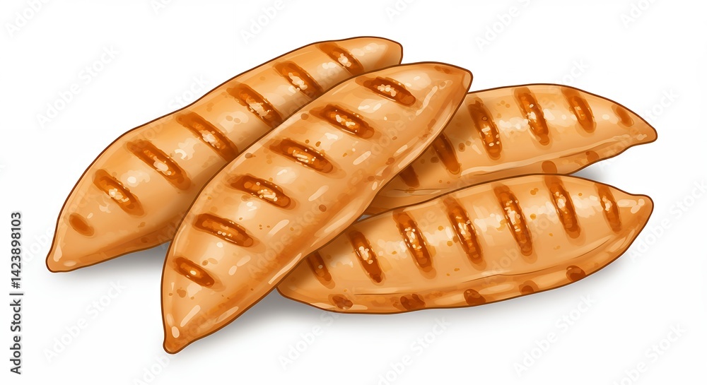 Grilled bread rolls appetizing food illustration for bakery and restaurant menus Grilled bread rolls appetizing food illustration for bakery and restaurant menus