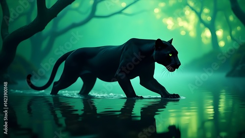 Black Panther Walking Dark Forest Mysterious Atmosphere