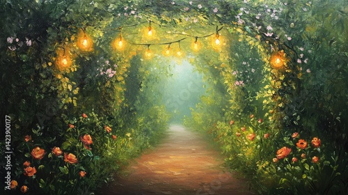 there is a pathway with stairs and flowers in the middle, beautiful render of a fairytale, enchanted magical fantasy