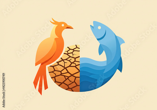 Poster design on drought, birds and fish.