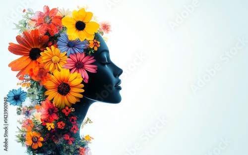 Obraz na płótnie Silhouette of a woman adorned with vibrant flowers. w salonie