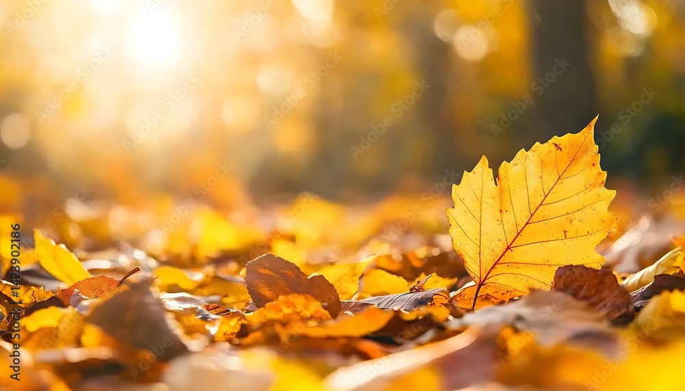 Autumn background with orange, yellow and red fall leaves in park and against a blue sky Autumn background with orange, yellow and red fall leaves in park and against a blue sky