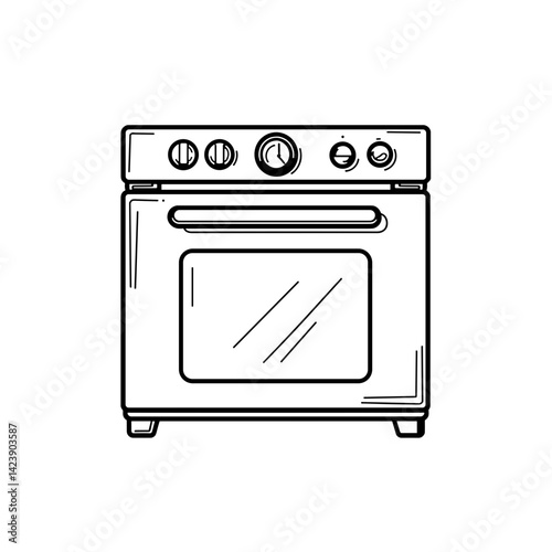 Vintage style kitchen oven illustration in black and white  