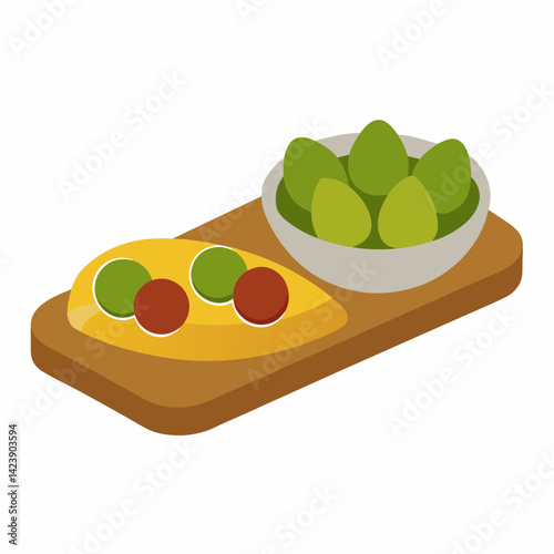 Marinated Olives and Bruschetta Platter Vector Illustration