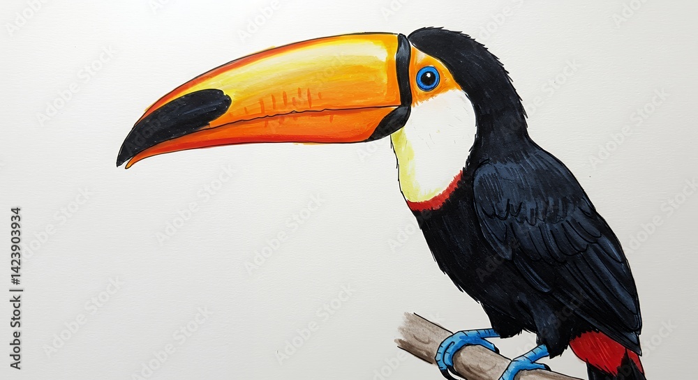 Naklejka premium Vibrant toucan drawing wildlife animal colorful bird illustration