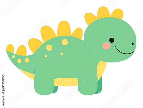 Cute Green Dinosaur Illustration with Yellow Accents Isolated Background