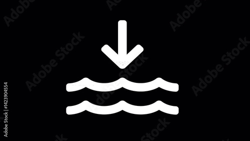 Icon water lower is distorted. Glitch. Noise, chromatic aberration, geometric distortion. Transparent background, looped. In-Out looped. Alpha BW at the end