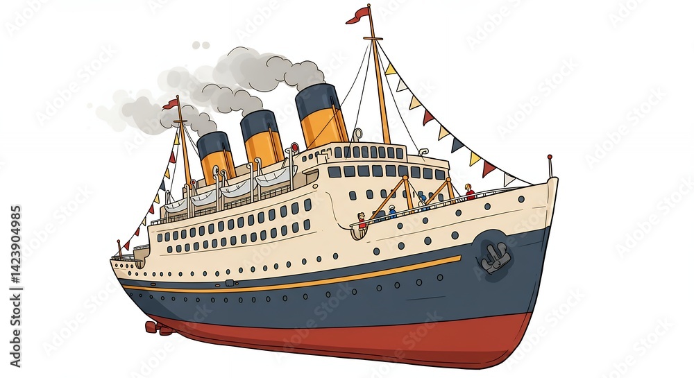 Fototapeta premium Vintage ocean liner illustration classic ship design for travel and adventure