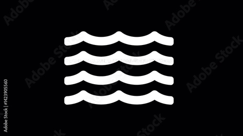 Icon water is distorted. Glitch. Noise, chromatic aberration, geometric distortion. Transparent background, looped. In-Out looped. Alpha BW at the end