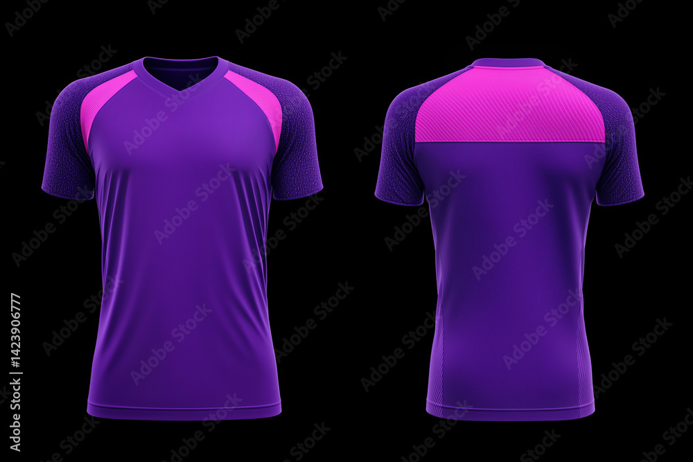Purple and pink jersey template for team clubs, jersey sport, front and back isolated on a transparent background, cut out, PNG, T-shirt mockup sports jersey template design Purple and pink jersey template for team clubs, jersey sport, front and back isolated on a transparent background, cut out, PNG, T-shirt mockup sports jersey template design