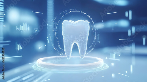 Digital tooth model showcasing dental technology innovations in virtual reality environment