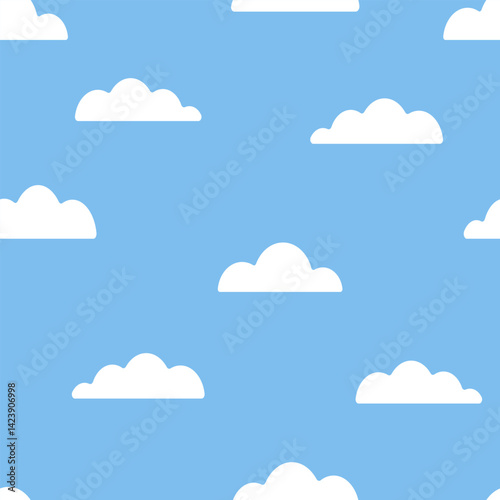 Cute hand drawn seamless pattern with clouds. Background for kids with smiling clouds. Vector illustration