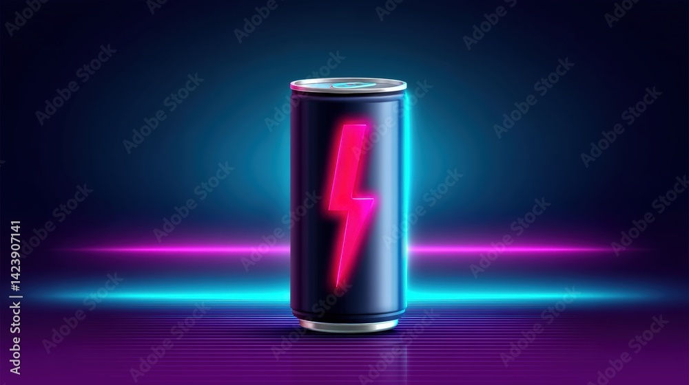 Neon Energy Drink Can, 80s Retro Style - Retro/80s Neon Energy Drink Can, 80s Retro Style - Retro/80s