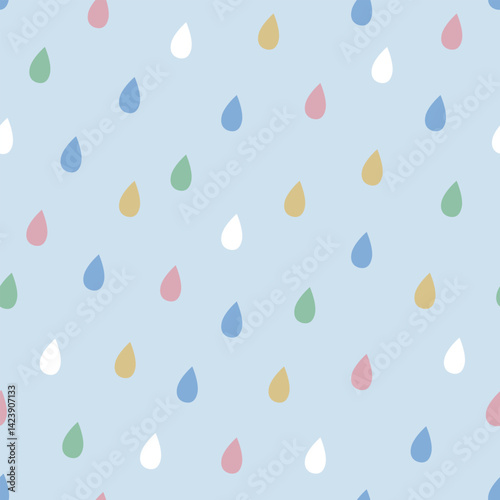 Abstract colorful seamless pattern of hand drawn doodle drop elements. Scandinavian design style. Vector illustration for textile, backgrounds etc