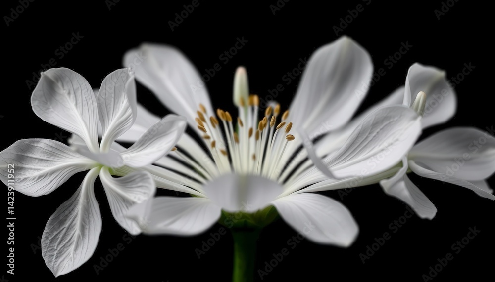 Obraz premium Elegant White Flower with Delicate Petals on Black Background