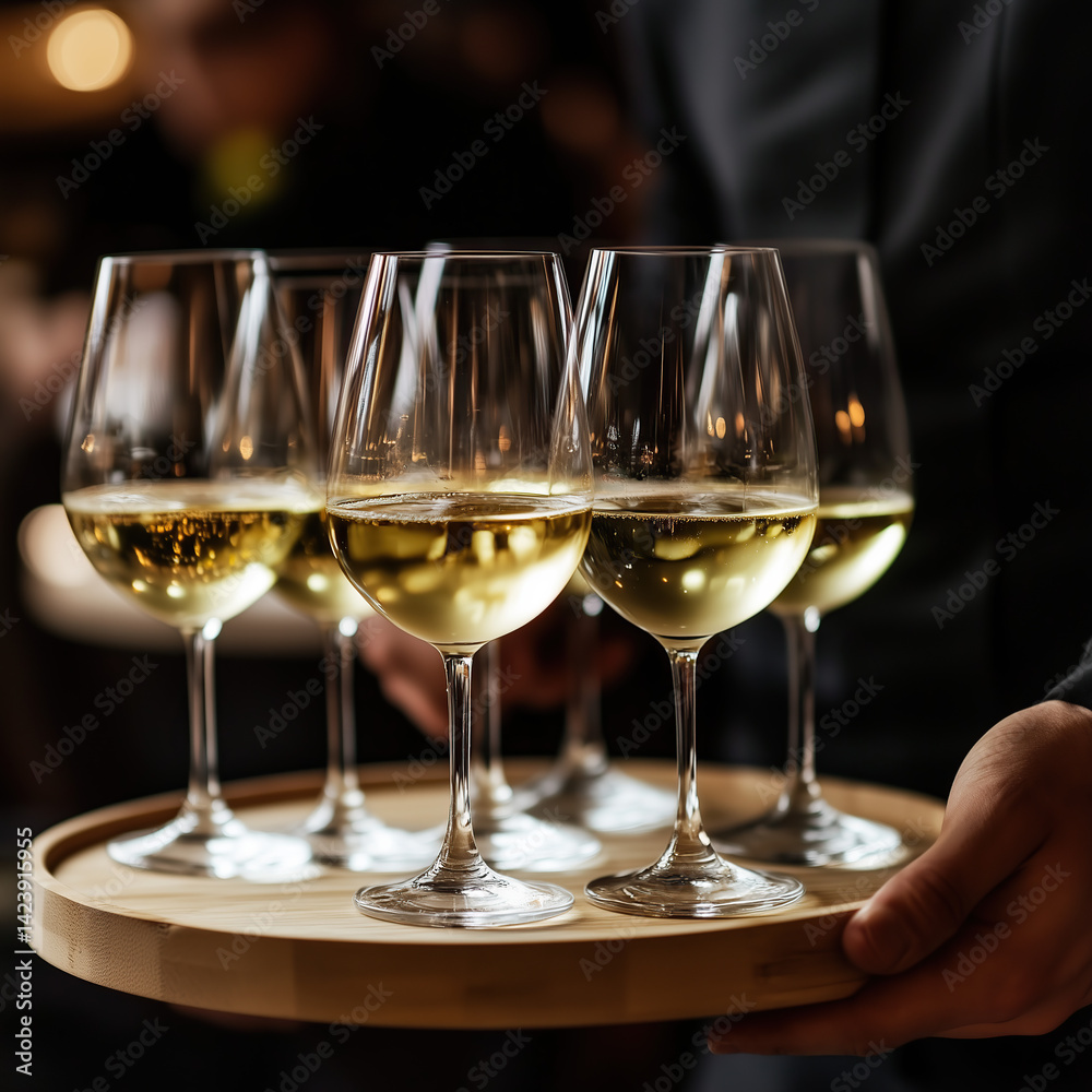 Glasses of White Wine on a Tray Glasses of White Wine on a Tray