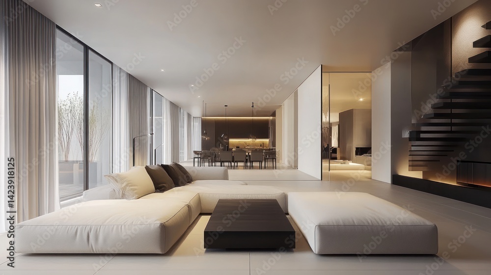 Fototapeta premium Modern Minimalist Living Room Interior Design