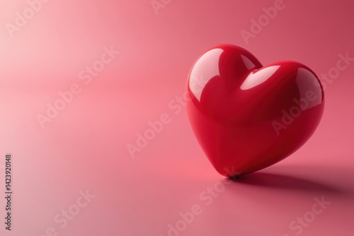 Close-up of single glossy red heart on soft focus background, closeup, valentines day heart, romantic background