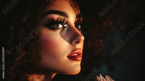 Striking close-up portrait showcases the alluring beauty of a woman