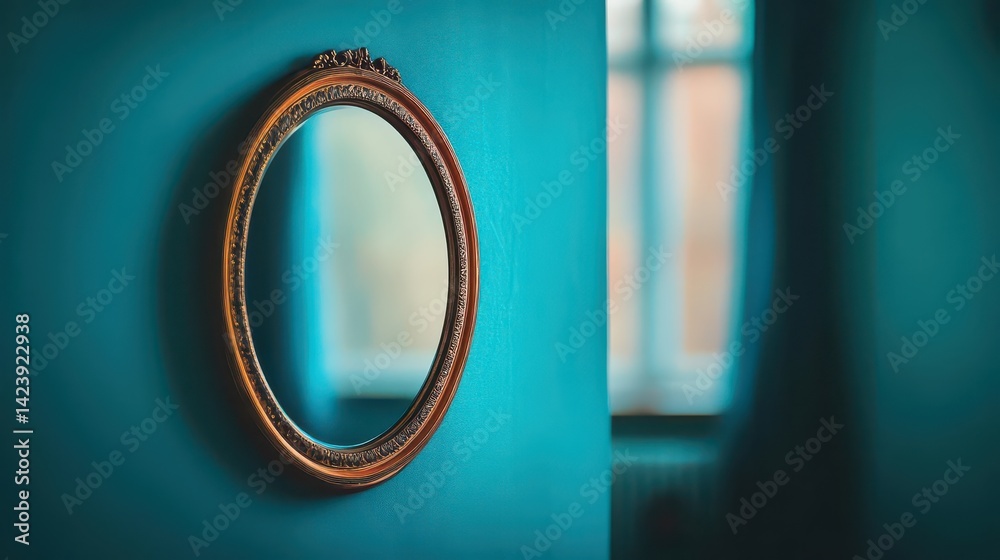 Obraz premium Elegant Wall Mirror Reflecting Soft Ambient Light in a Cozy Living Room Creating a Warm Inviting Atmosphere Perfect for Home Interior Decor