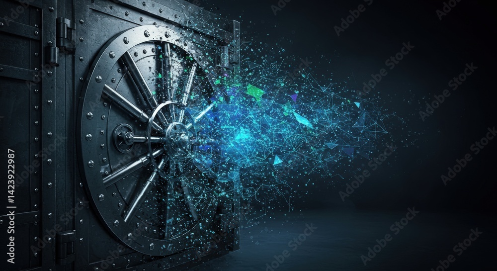 Fototapeta premium DeFi Decentralized Finance Morphing Bank Vault Concept