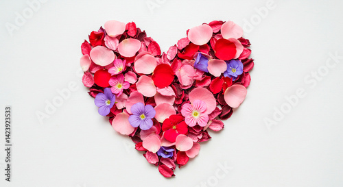 Floral Heart: A beautiful heart shape composed of assorted flower petals and blossoms in romantic hues.