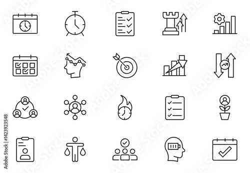 Productivity and Efficiency outline Icon set . Vector Icons for Task Management, Time Optimisation. Outline icon set