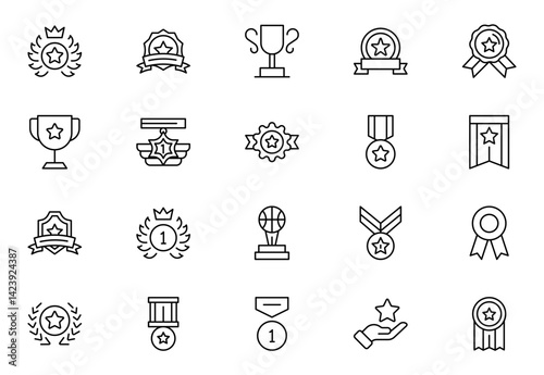 Goal and Awards outline Icon Set. A motivational collection of icons designed to celebrate achievements 