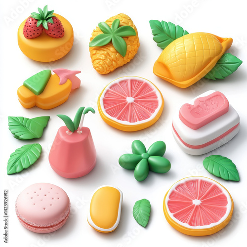 Summer element 3d set isolated on white background.